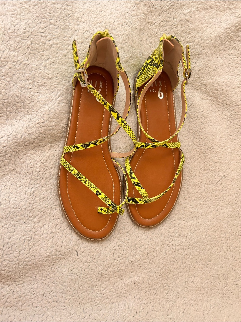 Mix No. 6 Yellow Snakeskin-Strap Flat Sandals